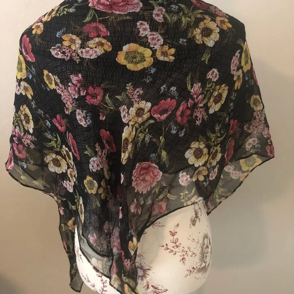 🖤 Sheer Floral Patchwork Scarf | Romantic & Lightweight